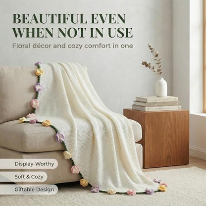 Carnation Crochet Flower Bouquet Blanket, Handmade Knitted Throw Blanket - color: Tricolor Carnation, size: Medium