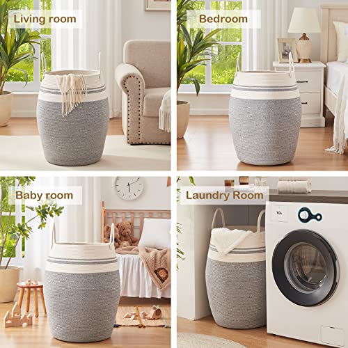 OIAHOMY 105L Laundry Hamper Cotton Rope Large Clothes Hamper White & Grey - color: White & light grey