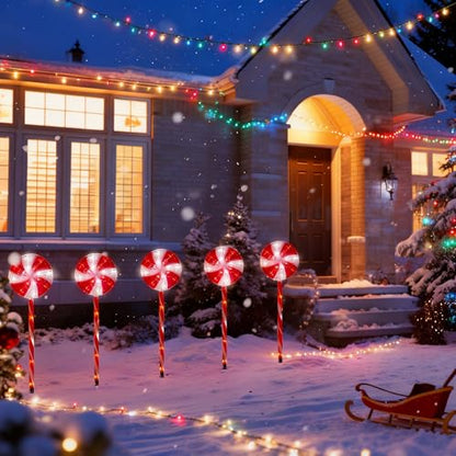 BRIGHTDECK 5 Pack Solar Christmas Pathway Lights, Red Lollipop Stakes - color: Red, size: 5Pack