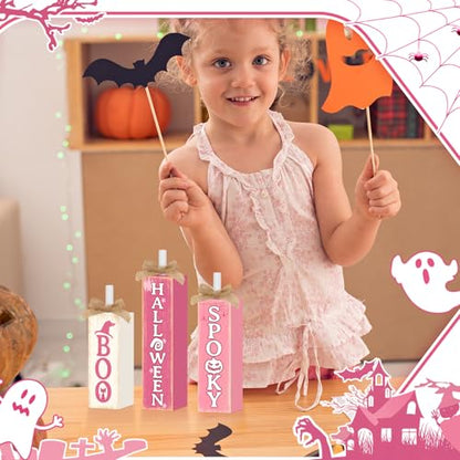 Britimes Pink Ghost Tray Decor, 3 Pack, Wooden Table Signs - style: Pink Halloween