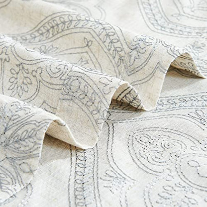 jinchan Boho Floral Linen Curtains 96 Inch Grey on Ecru Grommet 2 Panels - color: Damask Grey, size: 50"W x 96"L (Pack of 2)