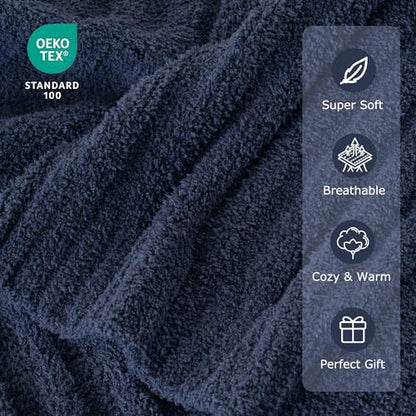 Battilo Navy Blue Throw Blanket for Couch, Cozy Knit Navy Throws, 60"x80" - color: Navy, size: 60"x80"