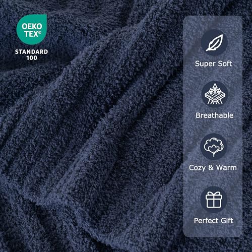 Battilo Navy Blue Throw Blanket for Couch, Navy Chenille Blanket, 50"x60" - color: Navy, size: 50"x60"