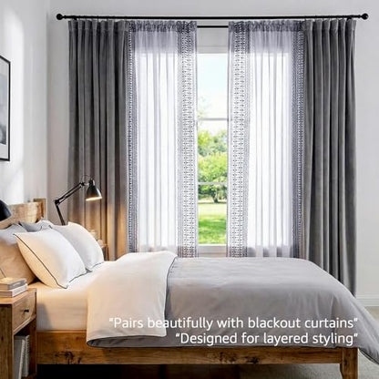 jinchan Floral Linen Sheer Boho Curtains 96 Inch Rod Pocket 2 Panels Gray - color: Boho Grey, size: 55"W x 96"L (Pack of 2)
