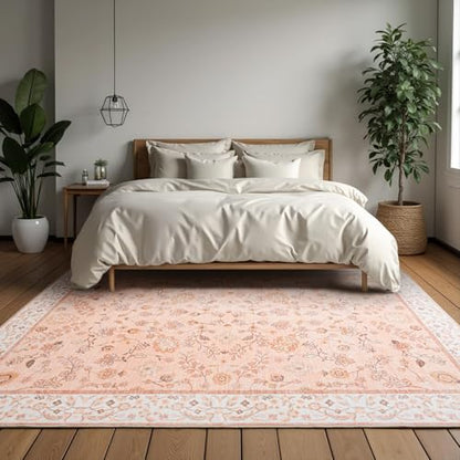 Boho Area Rugs 5x7 Floral Rugs for Living Room Washable Non Slip Low Pile Soft Carpet for Living Room Bedroom Dinning Room CRYPTOLITE