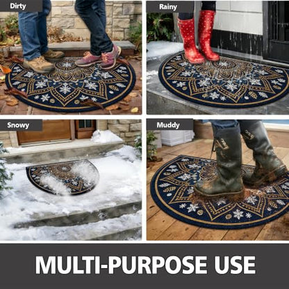 Christmas Half Round Door Mat 24"x36", Non-Slip Indoor Entryway Rug - color: Multicolor-7