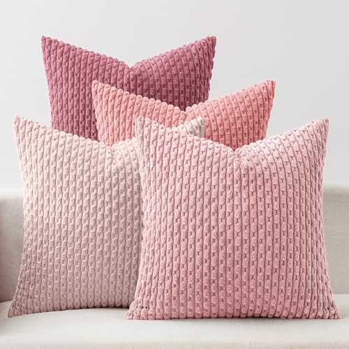 MIULEE Aesthetic Pink Decorative Throw Pillow Covers for Couch Living Room 18x18 Inch Set of 4 Cute Soft Cushion Covers Corduroy Pillowcases Spring Coquette Room Decor for Bed Sofa Room, Blush Rose - color: Pink