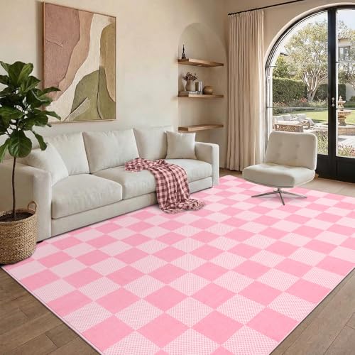 GarveeHome Checkered Pink 3x5 Washable Girls Rug Low-Pile Nursery Bedroom - color: Blush Pink, size: 3' x 5' (Rectangular)