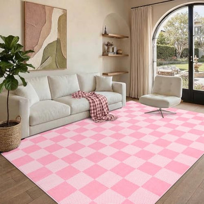 GarveeHome Checkered Pink 3x5 Washable Girls Rug Low-Pile Nursery Bedroom - color: Blush Pink, size: 3' x 5' (Rectangular)