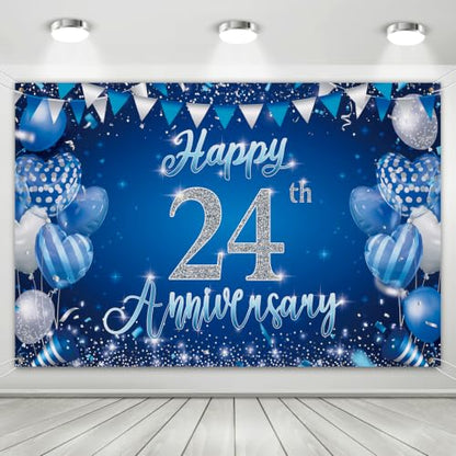 24th Anniversary Backdrop,Blue Silver 24th Wedding Anniversary Background - color: Blue, size: 24th