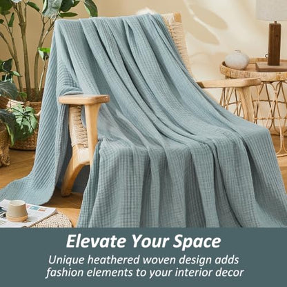 EMME Muslin Cotton Blanket Adults Heather Teal Throw 50"x60" - color: 02 - Teal, size: Throw (50" X 60")