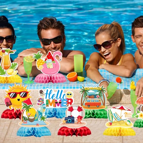 9PCS Summer Party Decorations Table Centerpieces, Hello Summer Table Decorations for Tropical Beach Pool Birthday Party Supplies - style: Summer