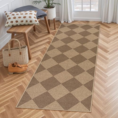 Lahome Checkered Easy Jute Outdoor Runner Rug, 2x6 Kitchen Rugs Washable - color: Nature/Checkerboard -2, size: 2' x 6' (Runner)