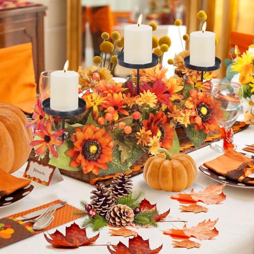 Fall Decor Metal Candle Holder Table Arrangements with Berry Maple Leaf