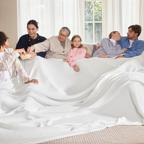Bedsure 100% Cotton Big Oversized King Blanket, Waffle Weave, White - color: 01 White, size: Oversized King (120" X 94")
