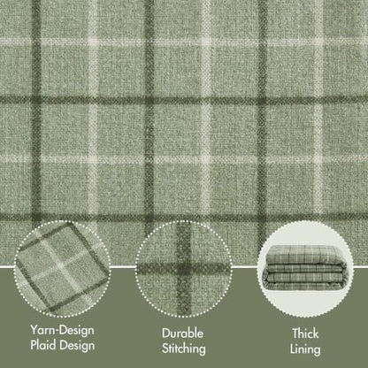 Madison Park Plaid Window Curtain, 1 Panel, 50x84 Green, Top Tab - color: Faux Leather Tab Top, Green, size: 50"W x 84"L (Pack of 1)