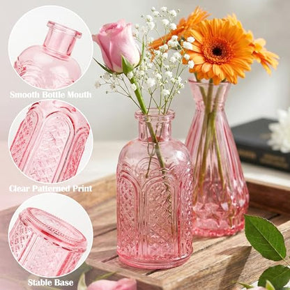 Glass Bud Vases in Bulk Small Mini Pink Vase for Flowers 17pc - color: Pink