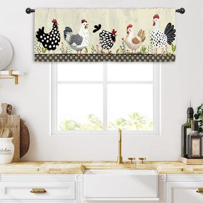 Miyotaa Rustic Rooster Chicken Farm Kitchen Curtain Valance 54W x 18H Rod Pocket Farmhouse Country Rural Window Treatment for Living Room Bedroom Bathroom - color: Rustic Rooster, size: 54"W x 18"L (Pack of 1)