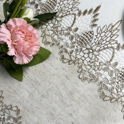 2 Pcs Lace Doily, 12"*18" Rectangle Neutral Earth Tones Beige Lace Coffee Table Topper Linen Style Tablecloth Placemats with Embroidery Edge for Dining Room - size: 12*18"