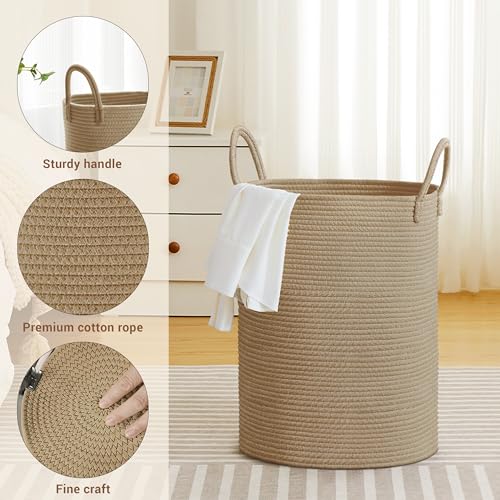 58L Tall Cotton Rope Laundry Basket with Handles, Jute - color: Jute, size: 58L