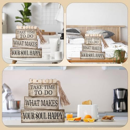 Yuntau 4 Pcs Farmhouse Tabletop Decoration Inspirational Tiered Tray Decor - style: Inspirational