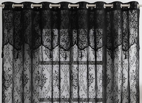 LinenZone 102x84 Black Lace Patio Door Curtain.(Luna 102x84, Black) - color: Black, size: 102"W x 84"L (Pack of 1)