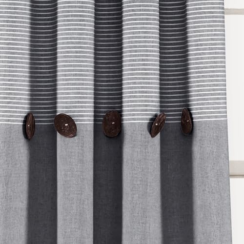 Lush Decor Farmhouse Button Stripe Yarn Dyed Cotton Blend Window Curtain Panels Pair 40" W x 84" L Gray - Striped Curtains for Living Room - color: Grey, size: 40"W x 84"L (Pack of 2)