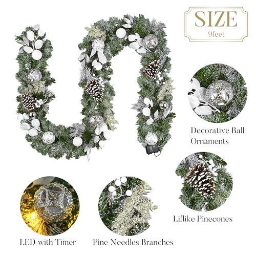 Valery Madelyn 9 Feet Pre-Lit Christmas Garland with Lights Snowy White - color: Snowy White, size: 9 feet