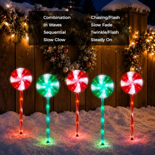 BRIGHTDECK 10 Pack Solar Christmas Pathway Lights, RedGreen Lollipop Stakes - color: RedGreen, size: 10Pack