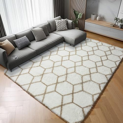 5x7 Area Rugs for Living Room Bedroom, Fluffy White and Beige Geometric Rug - color: Z- White / Beige, size: 5' x 7' (Rectangular)