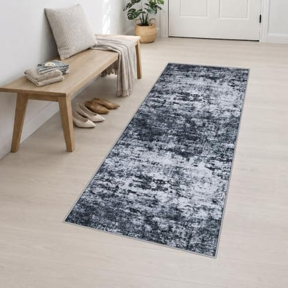 2.6x8 Washable Runner Rug：Modern Abstract Kitchen Carpet Black - color: Black, size: 2'6" x 8' (Rectangular)