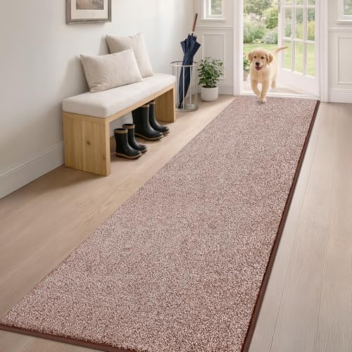 PURRUGS Hallway Runner Rug, 24" x 84", Brown-Light Cream - color: Brown-light Cream, size: 24" X 84"