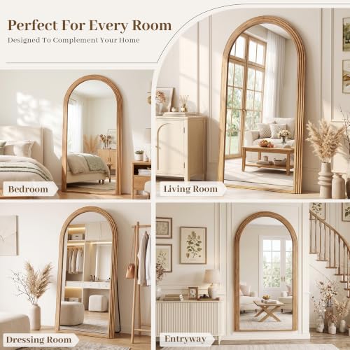 82"x44" Arched Full Length Mirror with Wide Wood Frame,Natural Wood - color: Natural Wood, size: 82L" x 44W"