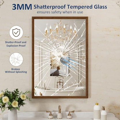 WEER Bathroom Vanity Mirror Walnut 24X36 Inch - color: Walnut, size: 24"L x 36"W