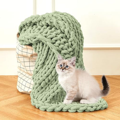 Chunky Knit Blanket Throw for Couch, 60"x80" Chunky Yarn Knitted Blankets - color: Sage Green, size: 60"x80"