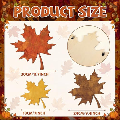 CroBlissful 6 Pcs Fall Maple Leaves Wall Decor Autumn Wooden Wall Art - size: 9.45 in, style: Solid