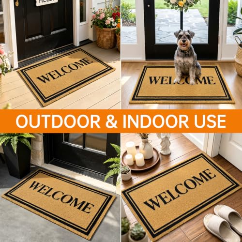 Front Door Mat Outside Non-Slip Welcome Doormat (Welcome, 17x29 in) - color: Welcome Border