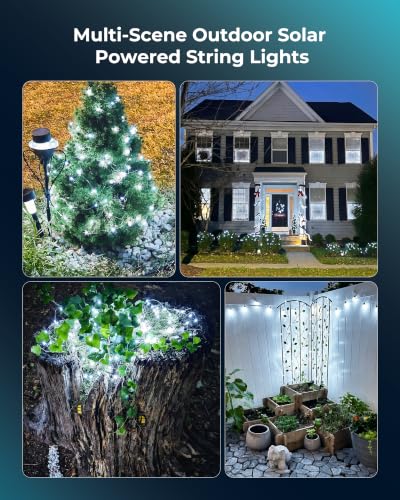 Solar Fairy Lights,33Ft 100 LED Solar String Lights with 8 Modes Pure White - color: Pure White, size: 33FT*2Packs