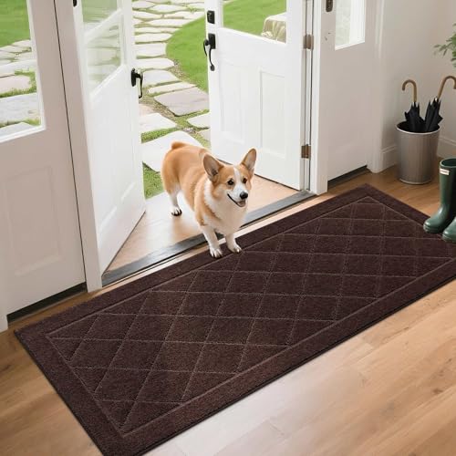 BEQHAUSE Dirt Trapper Door Mat 24" x 60", Doormat Non-Slip, Brown - color: Brown, size: 24" X 60" (Rectangular)