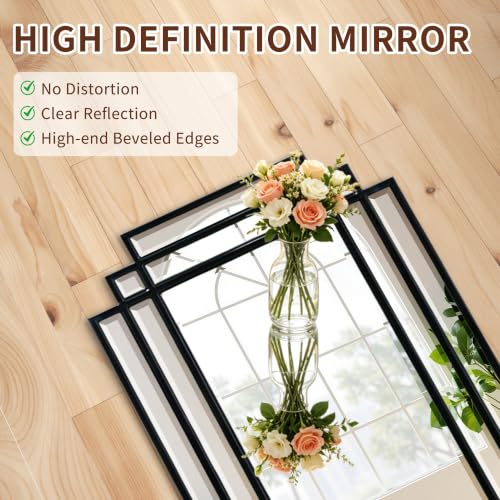 42"x16" Geometric Decorative Beveled Mirror with Black Wood Frame - color: Black, size: 42"L x 16"W