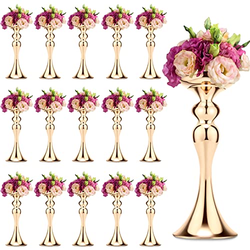 Sadnyy 16 Pcs Gold Metal Flower Vase, 12.6 Inch Wedding Table Centerpiece - color: Gold, size: 12.6 Inch