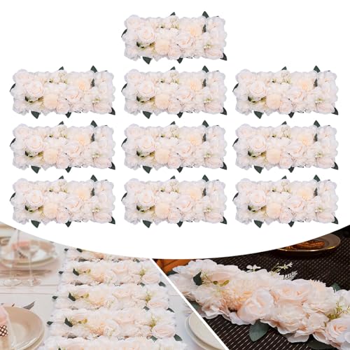 10 Pcs Wedding Dining Table Flower Centerpiece 20.5x11 Inch, Champagne Silk Rose Flower Arrangement For Table Reception Decorations, Artificial Centerpiece For Kitchen Living Room Home Decor