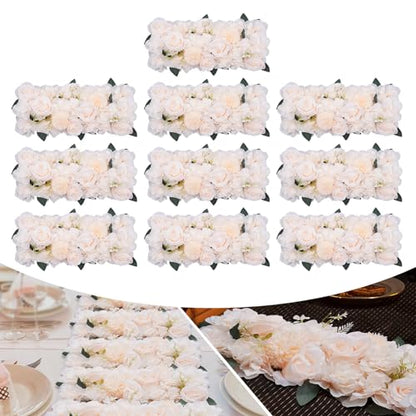 10 Pcs Wedding Dining Table Flower Centerpiece 20.5x11 Inch, Champagne Silk Rose Flower Arrangement For Table Reception Decorations, Artificial Centerpiece For Kitchen Living Room Home Decor
