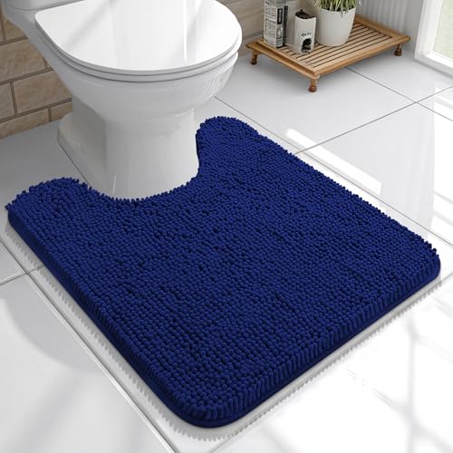 OLANLY Toilet Rugs U-Shaped 20x20, Soft Absorbent Chenille Contour Rugs - color: Navy, size: 20" X 20" Contour Rug