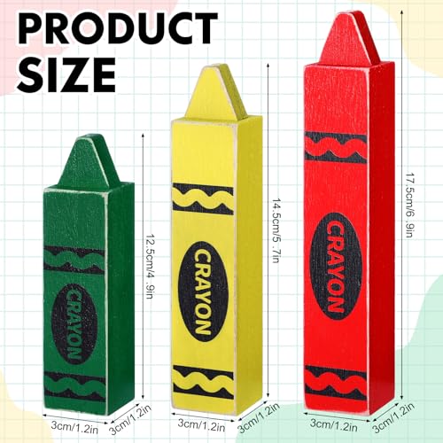 3 Pcs Back to School Wooden Crayon Shaped Classroom Table Decor