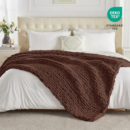 Carriediosa Chunky Knit Throw Blanket 60 x 80, 100% Hand Made, Cocoa Brown - color: Cocoa Brown, size: 60" X 80"