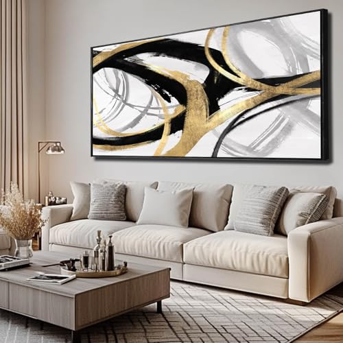 Large Canvas Wall Art Room Decor Framed Wall Art Abstract Line Paintings Home Decoration for Living Bedroom Office 29"x58" - color: Gold, size: 58"L x 29"W