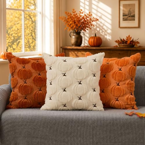 DFXSZ Fall Pillow Covers 18x18 Set of 2 Rust Pumpkin Embroidery - color: Rust, size: 18" x 18" (Pack of 2)