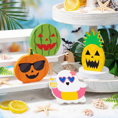 Kathfly 4 Piece Halloween Tray Decor, Spooky Wooden Fruit Accents - style: Tropical Fruit