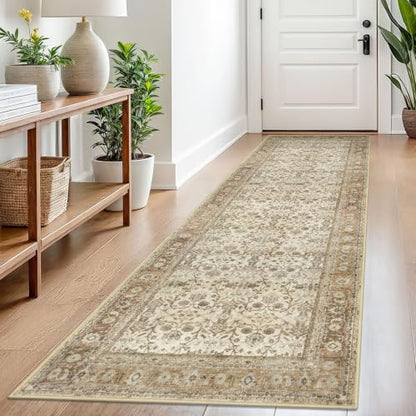 SIILOOM 2.6x8 Washable Runner Rug, Non Slip Area Rug for Hallway Kitchen - color: Beige/Brown, size: 2'7" x 8' (Runner)